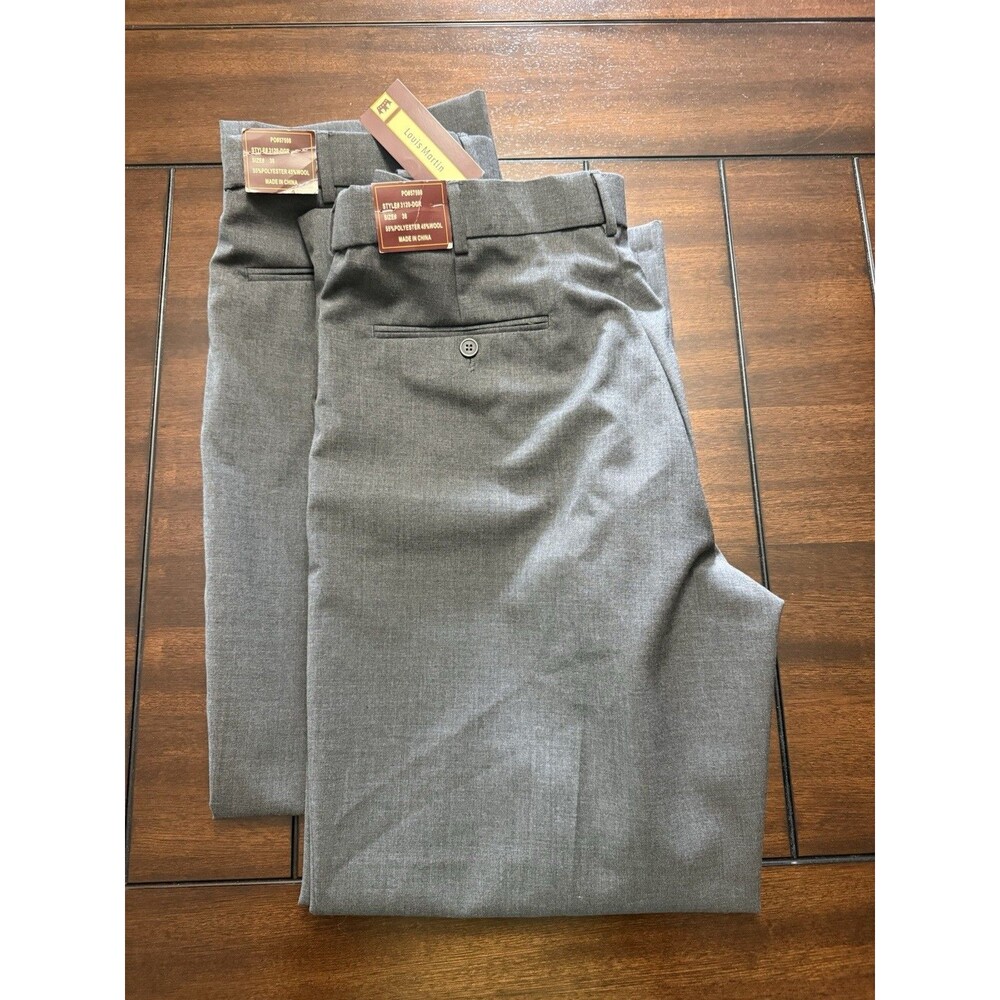 🔥NEW-Louis Martin Mens Charcoal Gray Wool Blend Suit Pants 38x32 NWT (2)